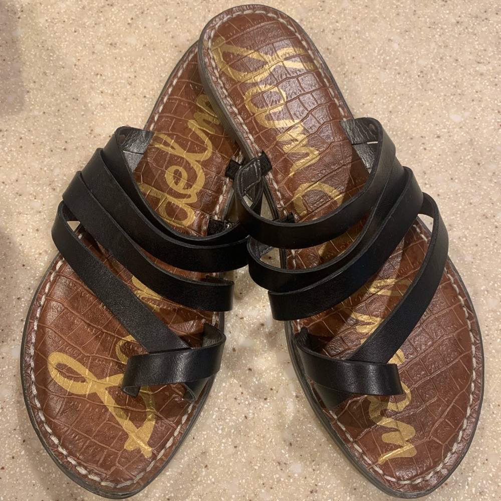 Sam Edelman Gari Leather Sandal Flats - Black